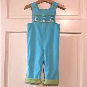 Shrimp and Grits Kids boys 6m smocked longall snowman smocking